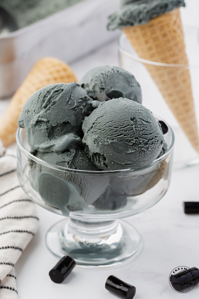 black licorice ice cream in dish