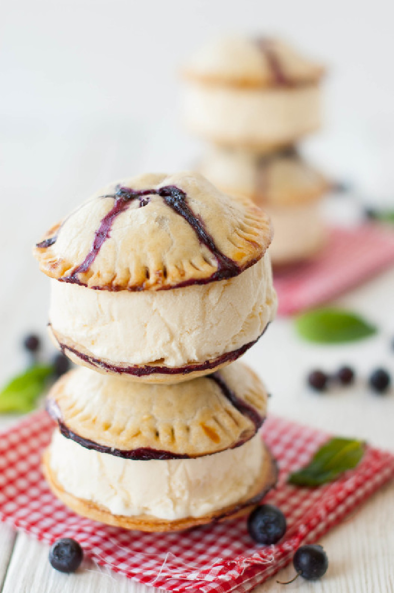 stack of blueberry pie ice cream sandwiches
