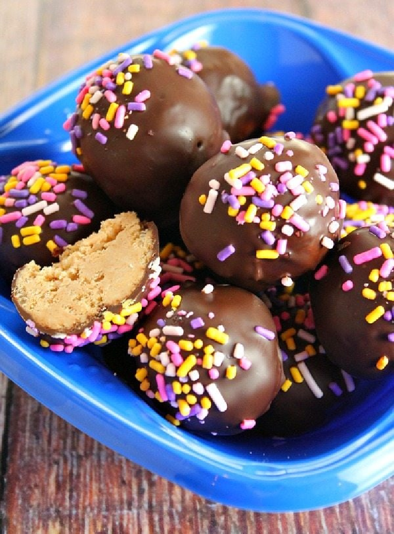bowl of chocolate peanut butter balls