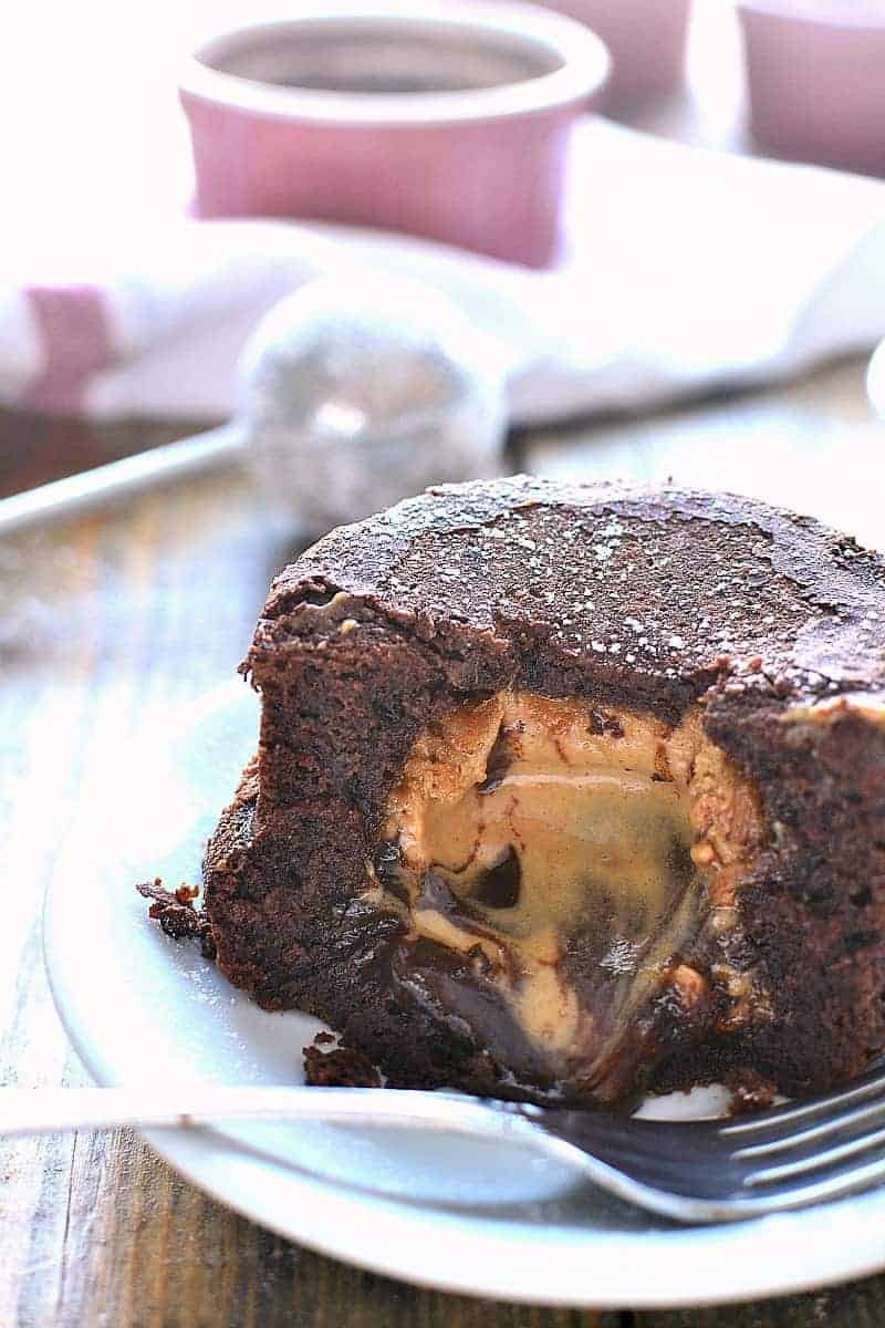 chocolate peanut butter lava cake cut open