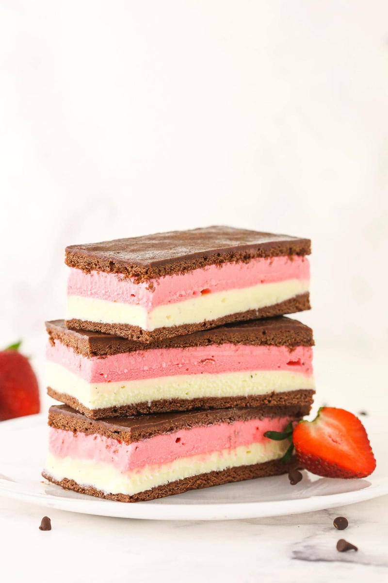 neapolitan ice cream sandwiches in a stack