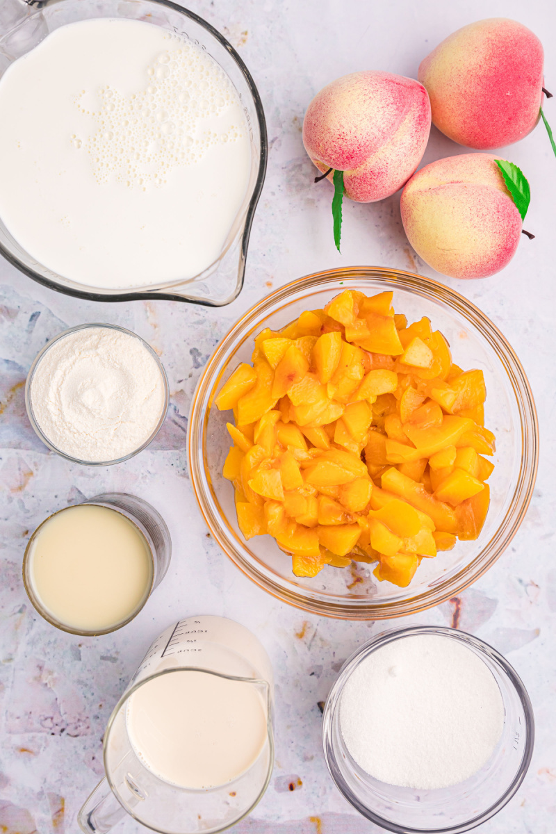 ingredients displayed for making peach ice cream