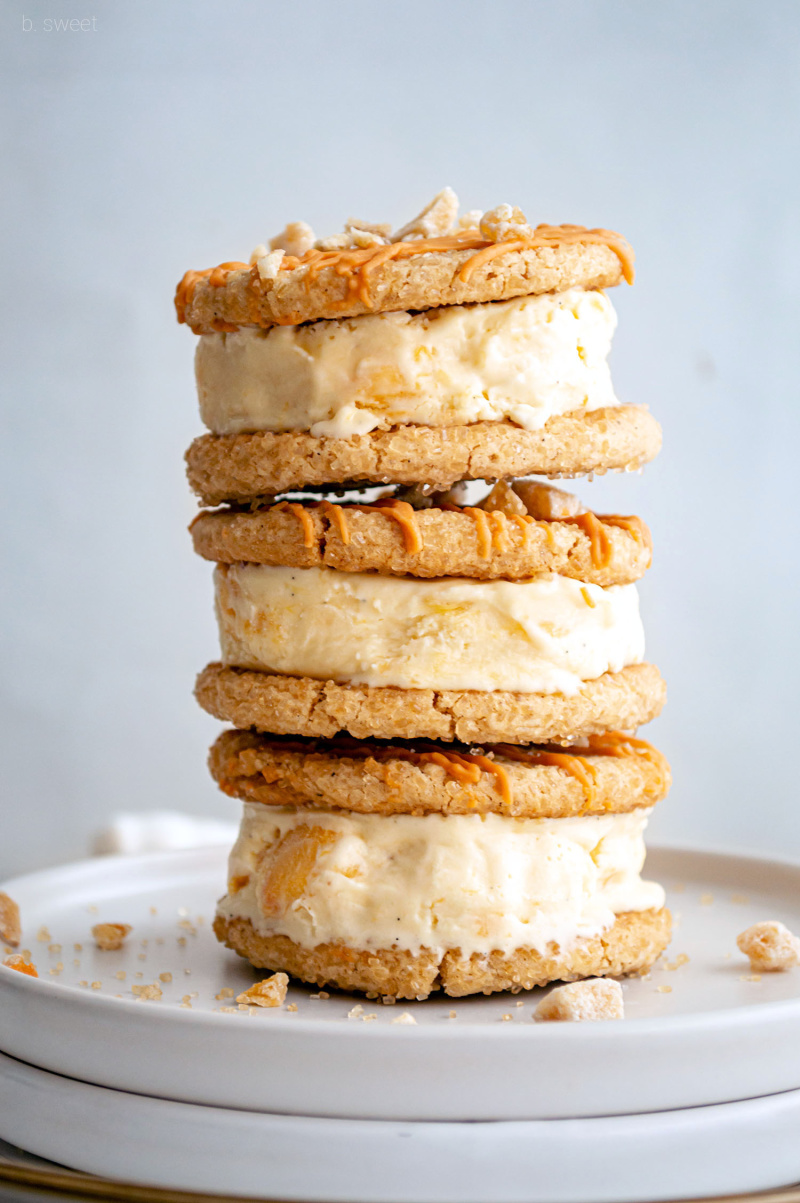 stack of peach ice cream sandwiches