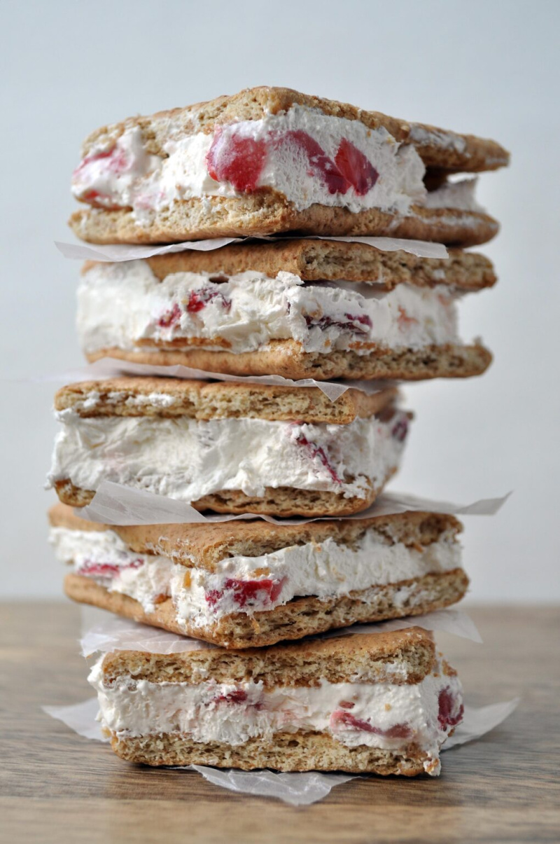 stack of strawberry ice cream sandwiches