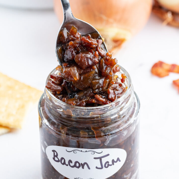 spooning bacon jam out of jar