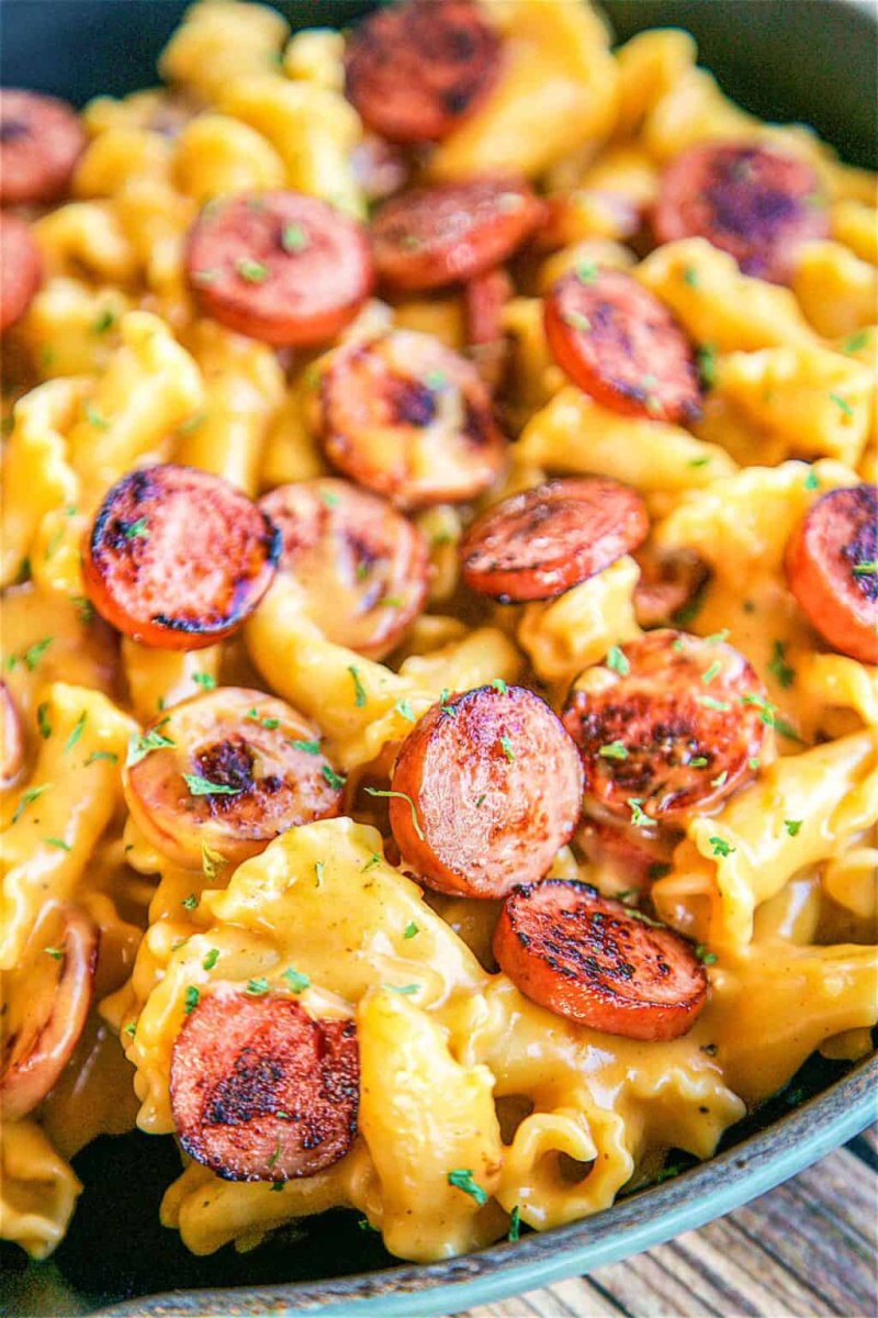beer cheese and sausage pasta