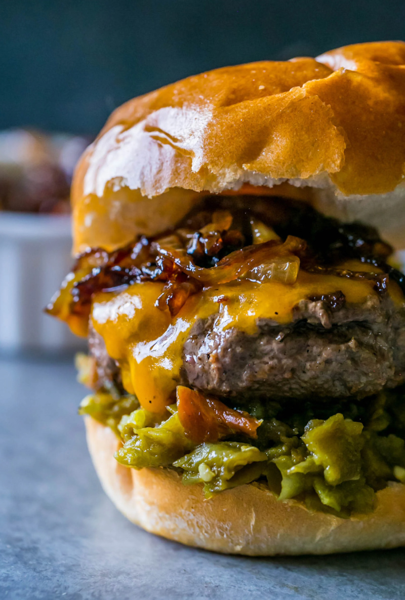green chile whiskey onion burger