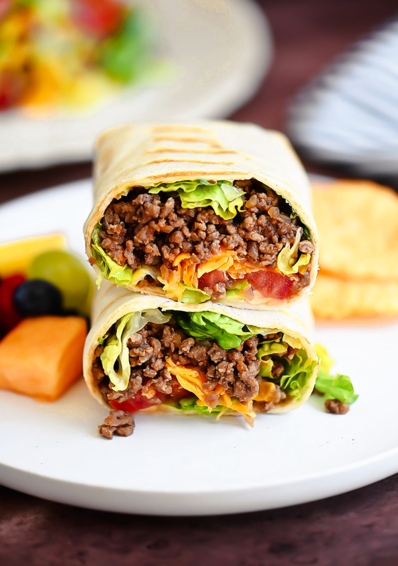 grilled cheeseburger wraps stacked two tall