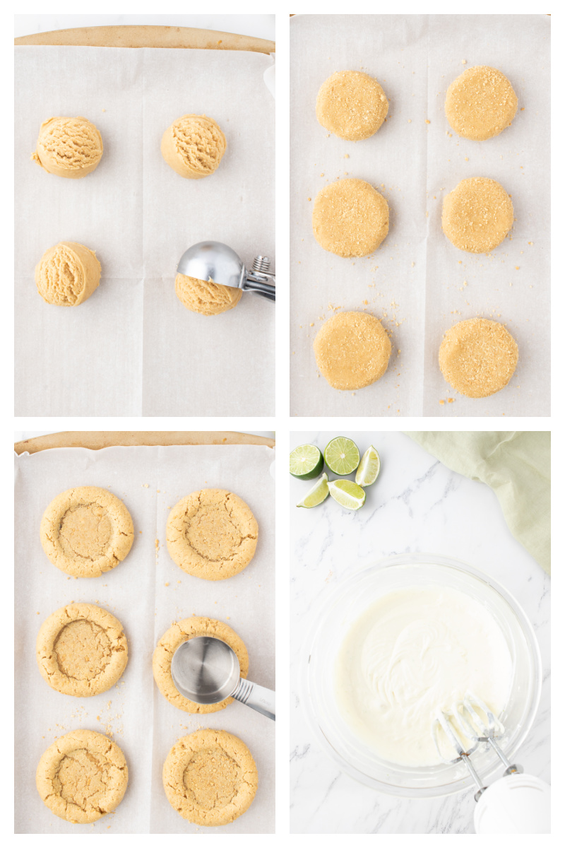 four photos showing how to make key lime pie cookies