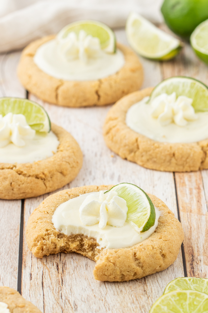 key lime pie cookies and one with a bite taken out of it