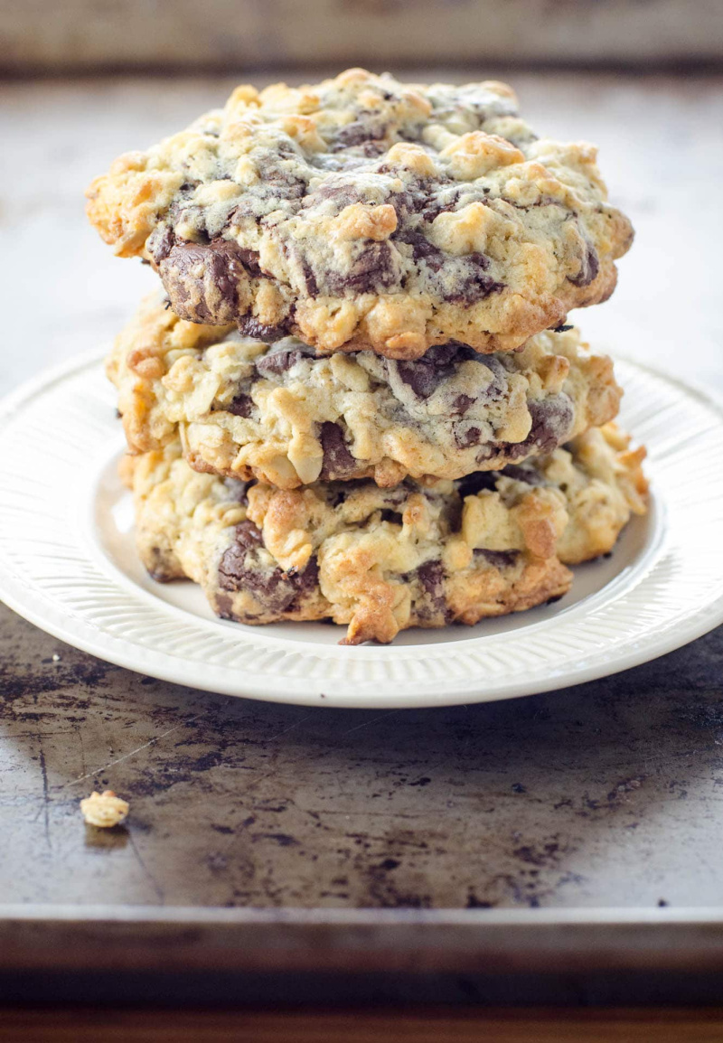 stack of neiman marcus chocolate chip cookies on a plate
