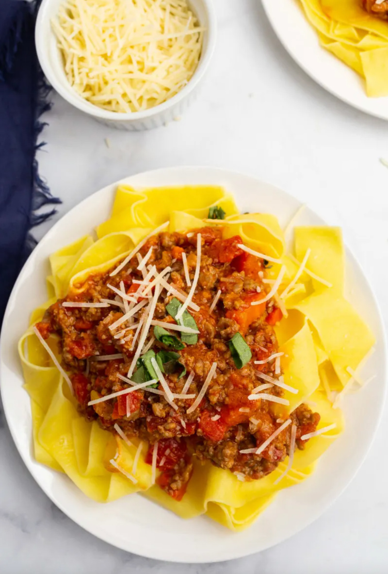 plate of pappardelle bolognese