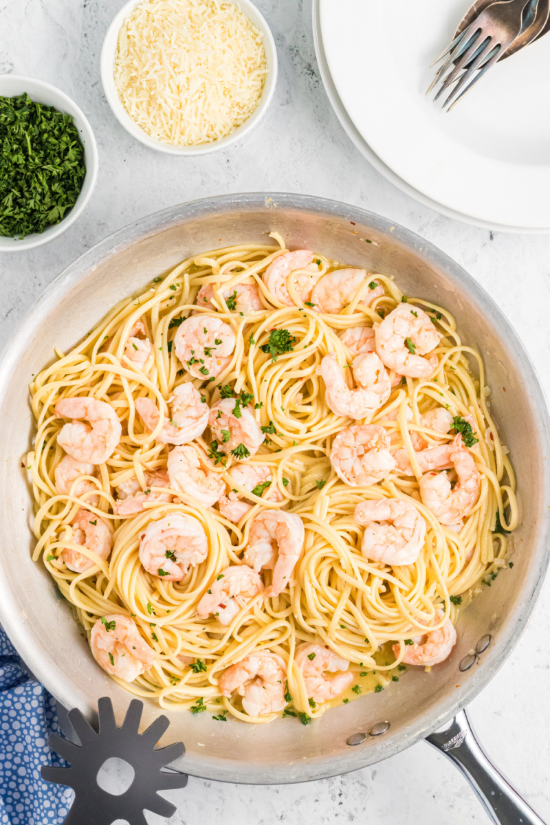 pan of shrimp scampi pasta