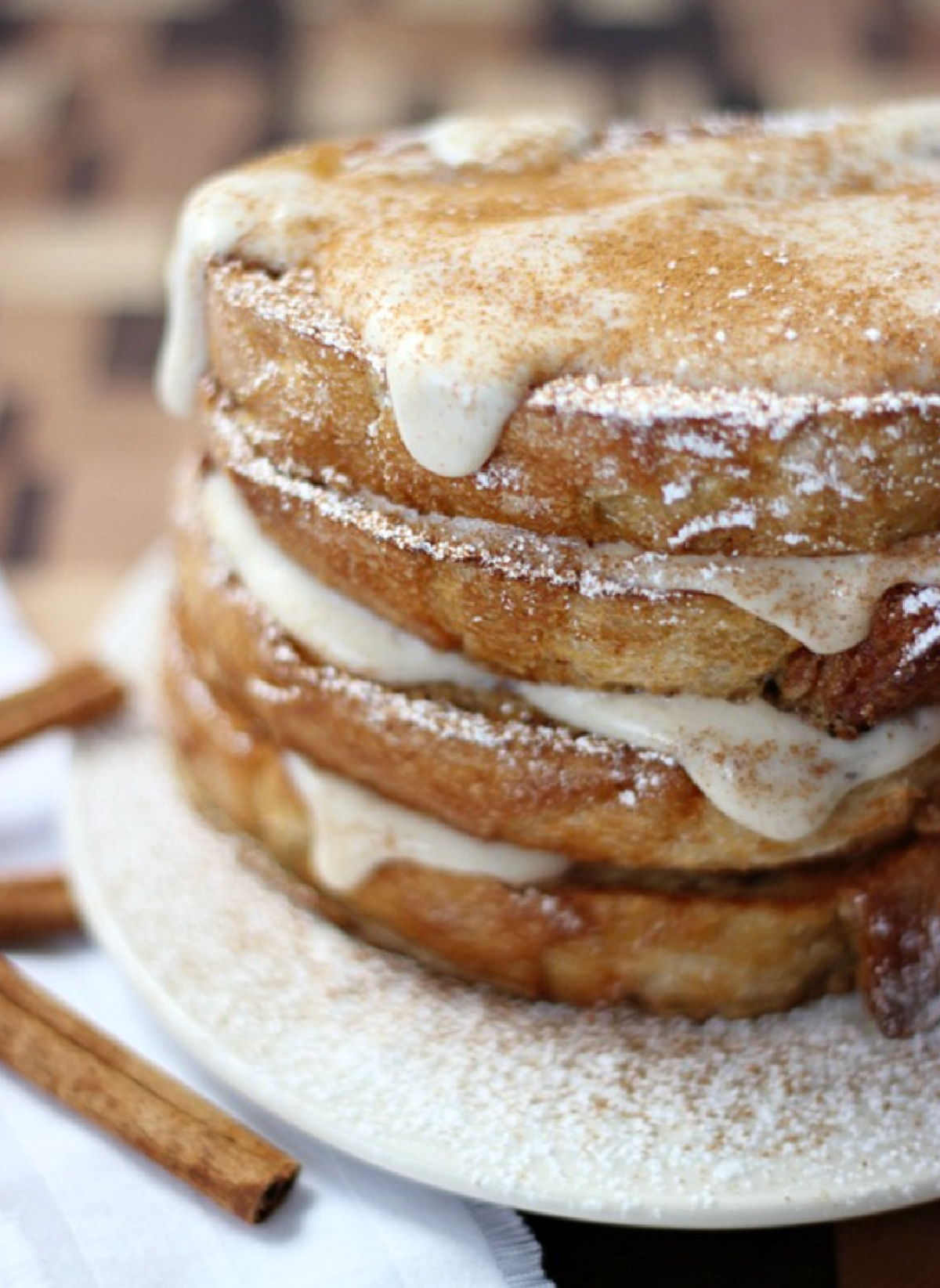 stacked cinnamon french toast with cream cheese glaze