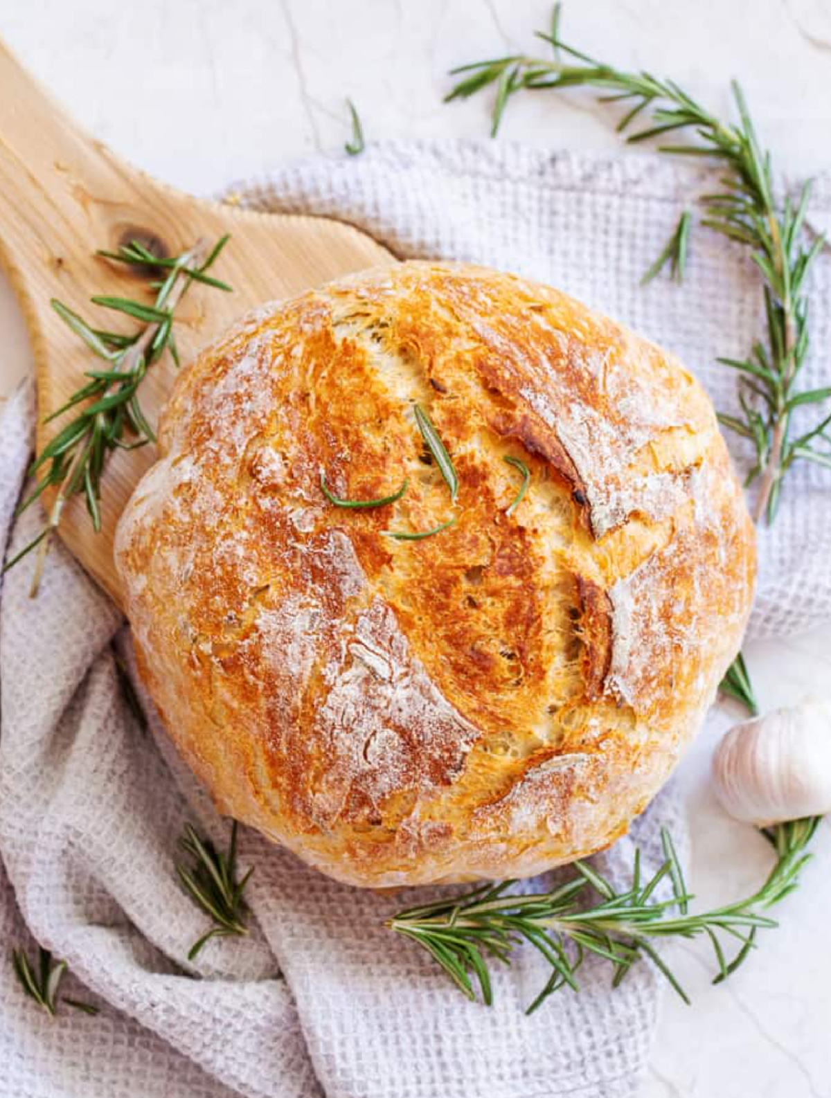 round loaf of garlic rosemary bread