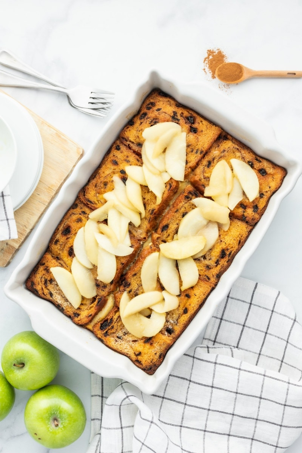 overnight apple french toast in casserole dish