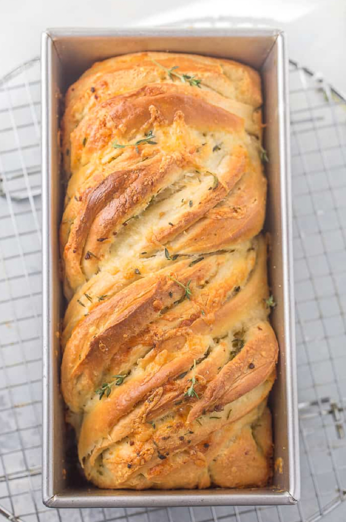 pan of savory cheddar twist bread