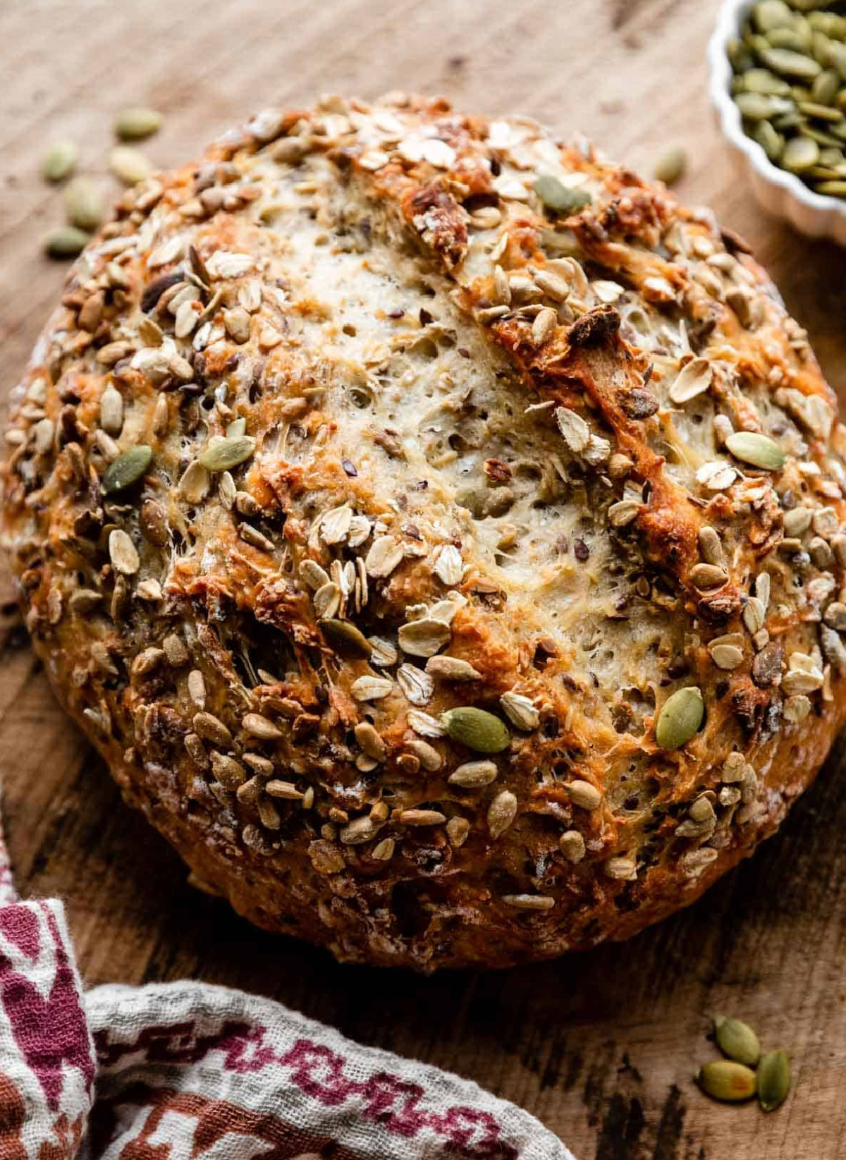 round loaf of seeded oat bread