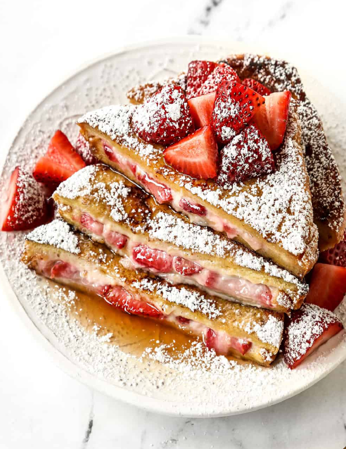strawberry stuffed french toast stacked