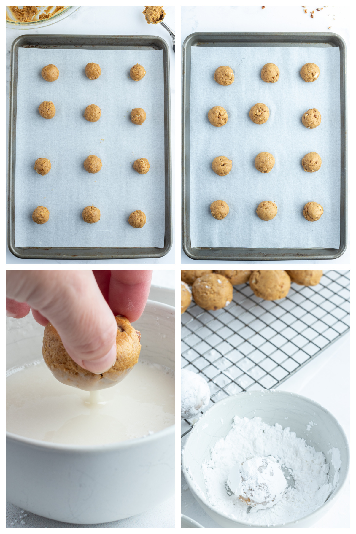 four photos showing how to make pfeffernusse cookies