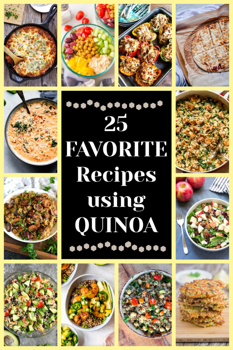 pinterest image collage for 25 favorite recipes using quinoa