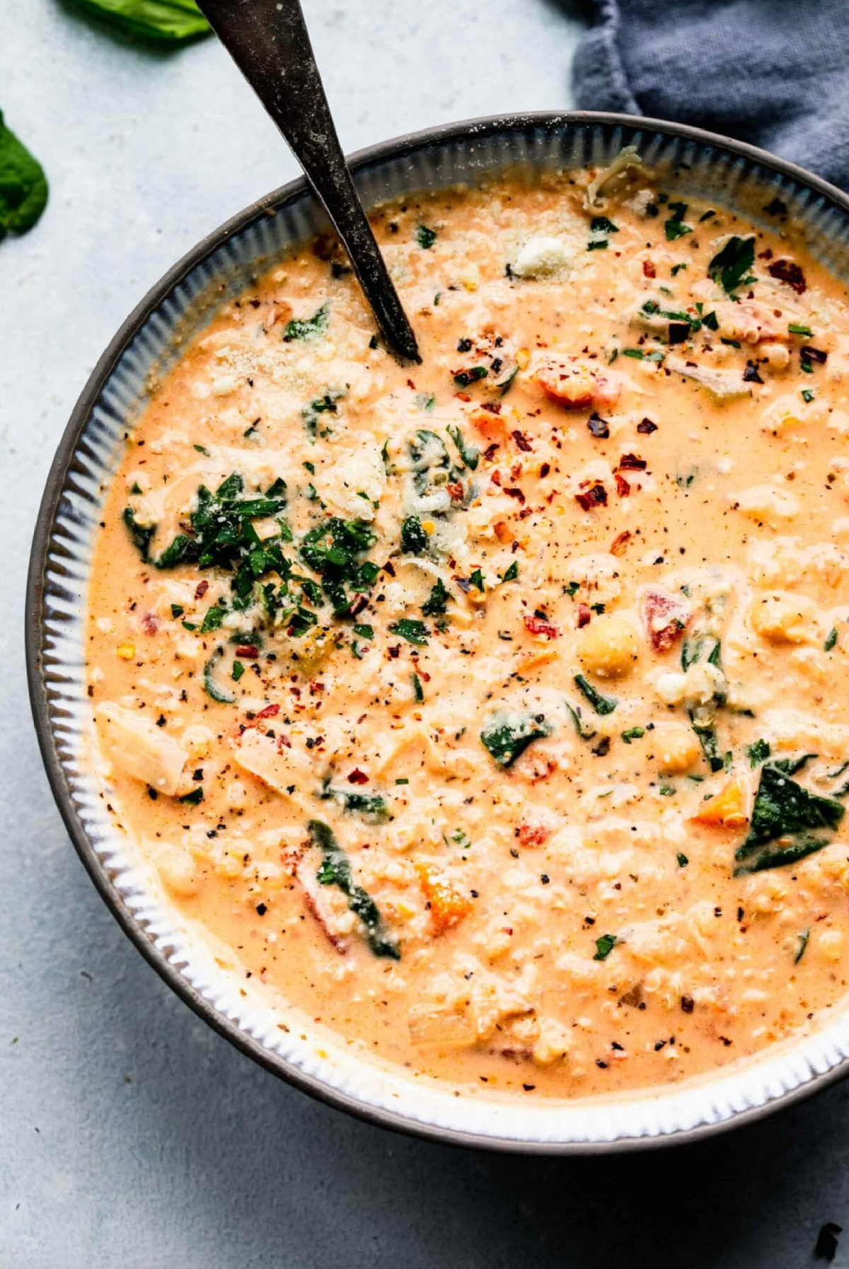 creamy italian quinoa soup in bowl