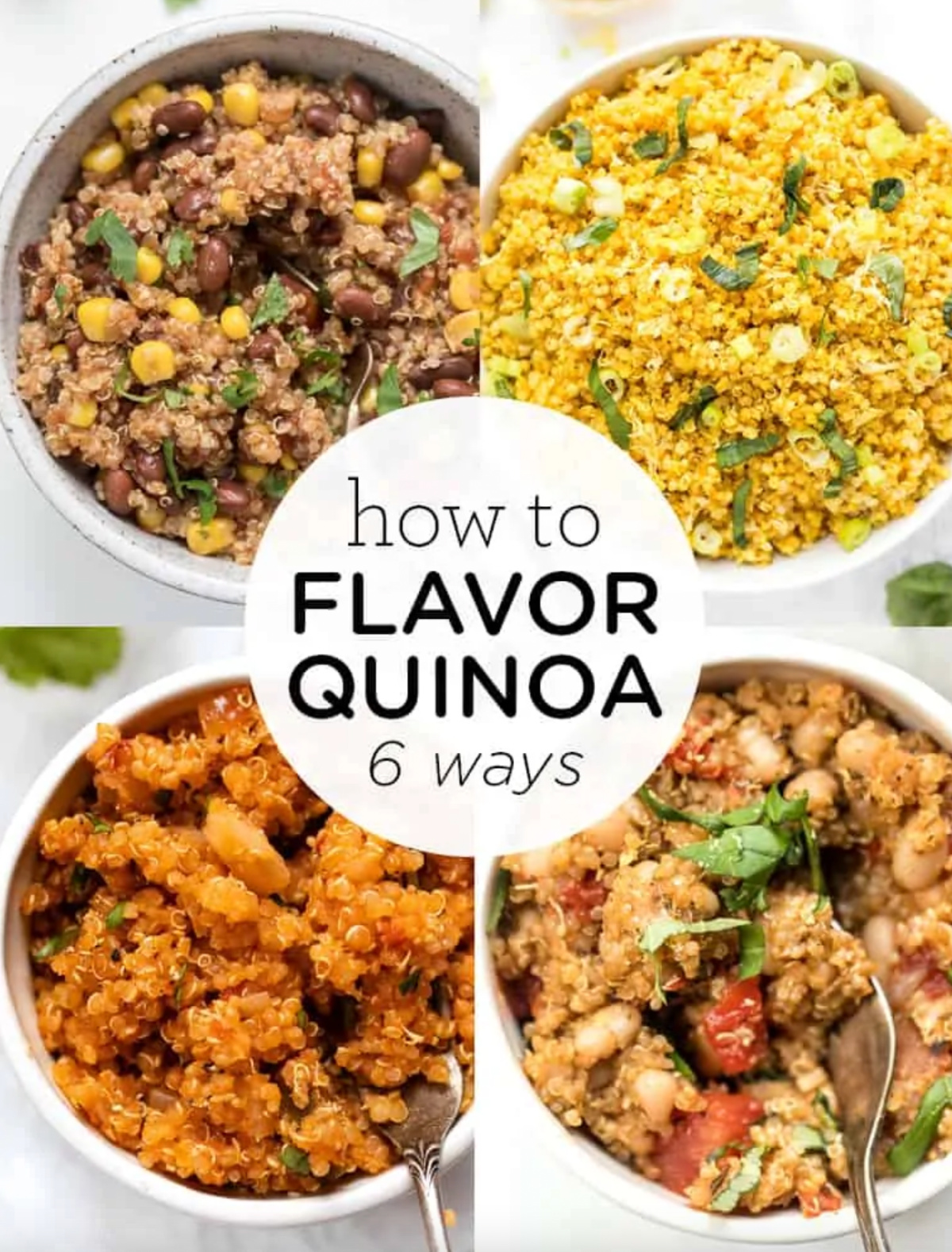 four photos showing how to flavor quinoa
