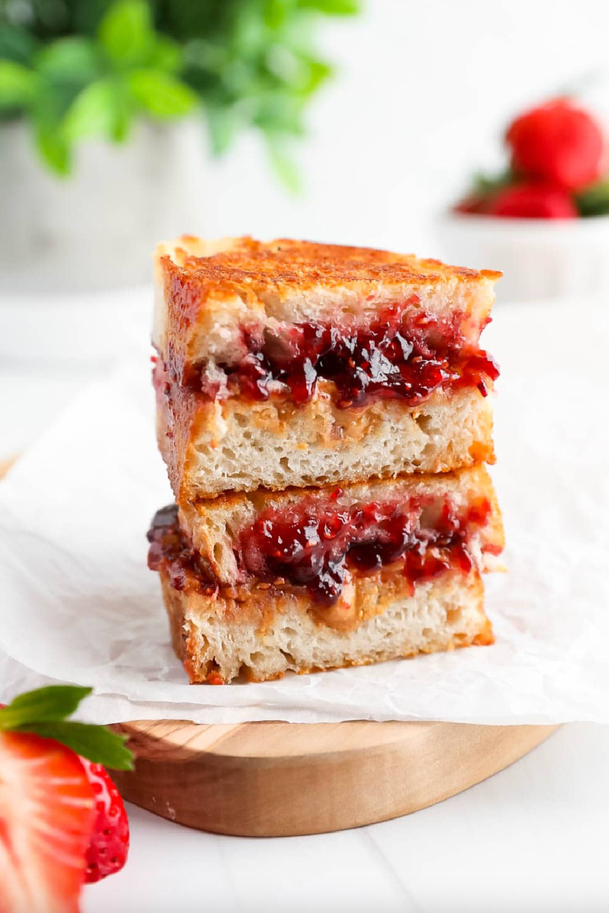 stacked fried peanut butter and jelly sandwich halves