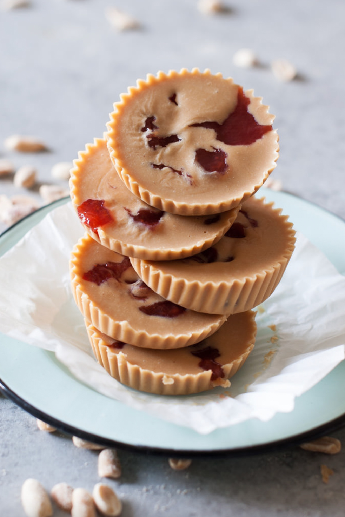 stack of homemade peanut butter and jelly cups