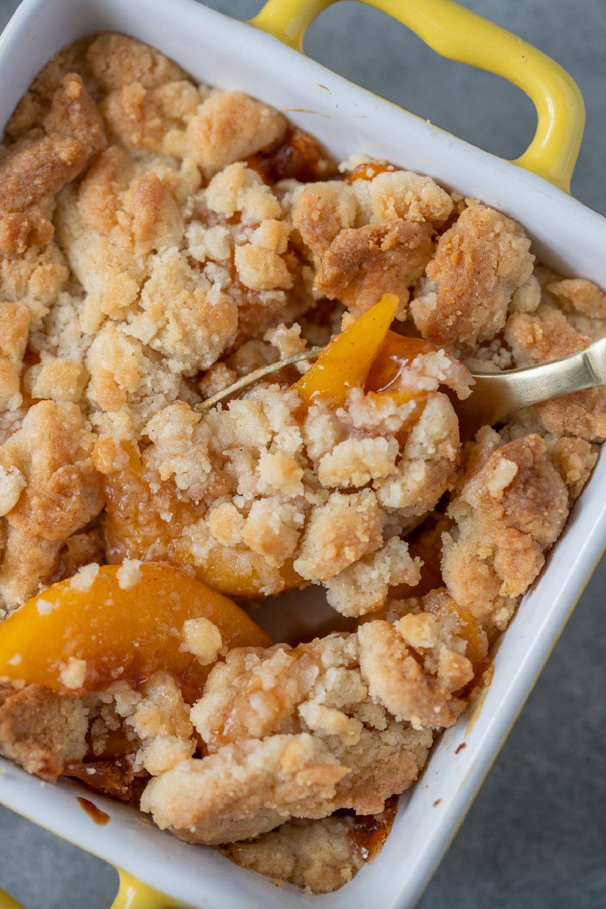 peach cobbler for two in baking dish