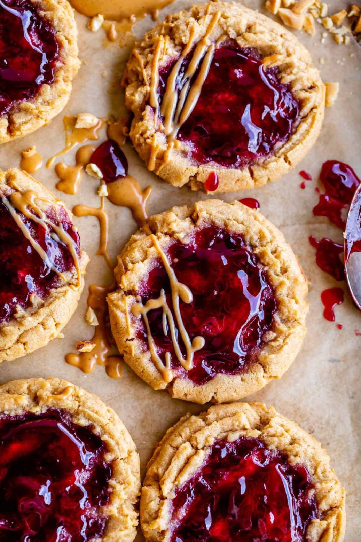 peanut butter and jelly cookies overhead shot