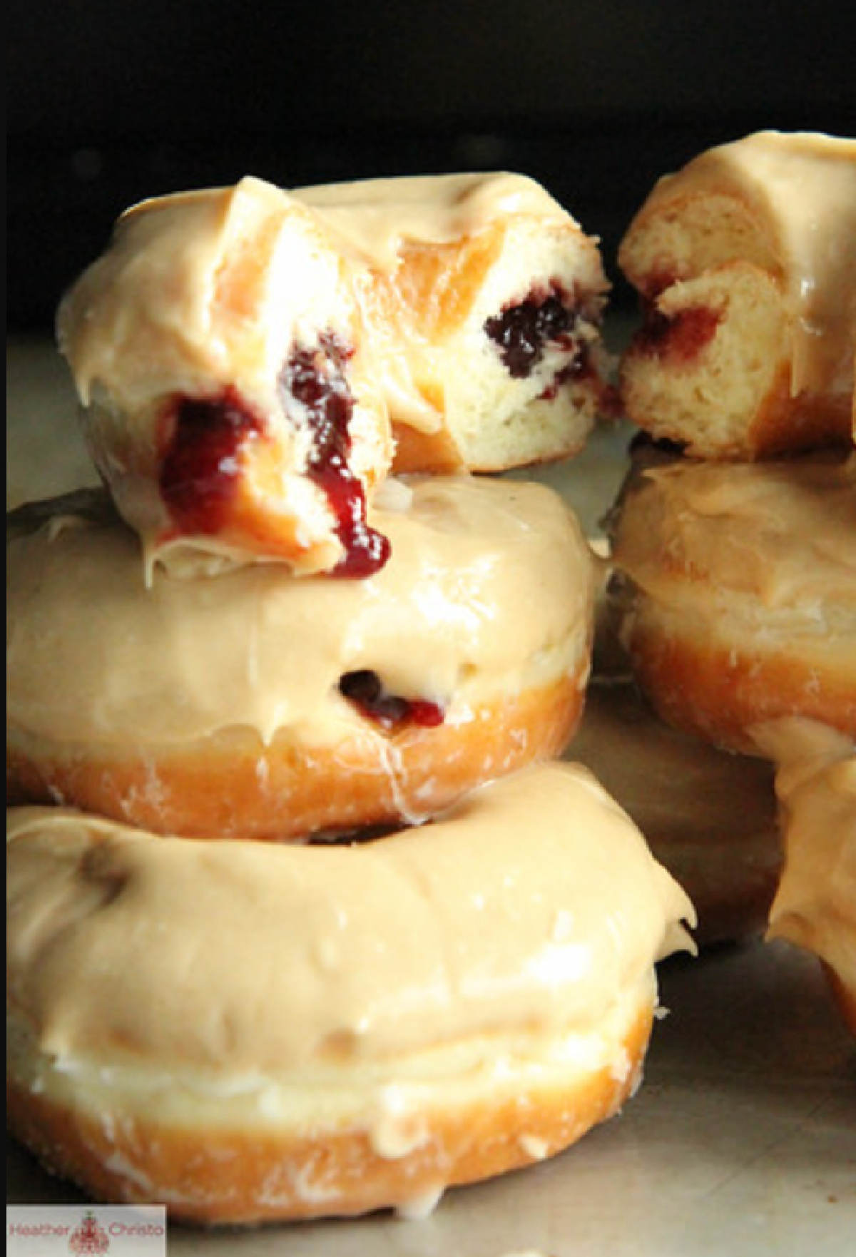 stack of peanut butter and jelly donuts