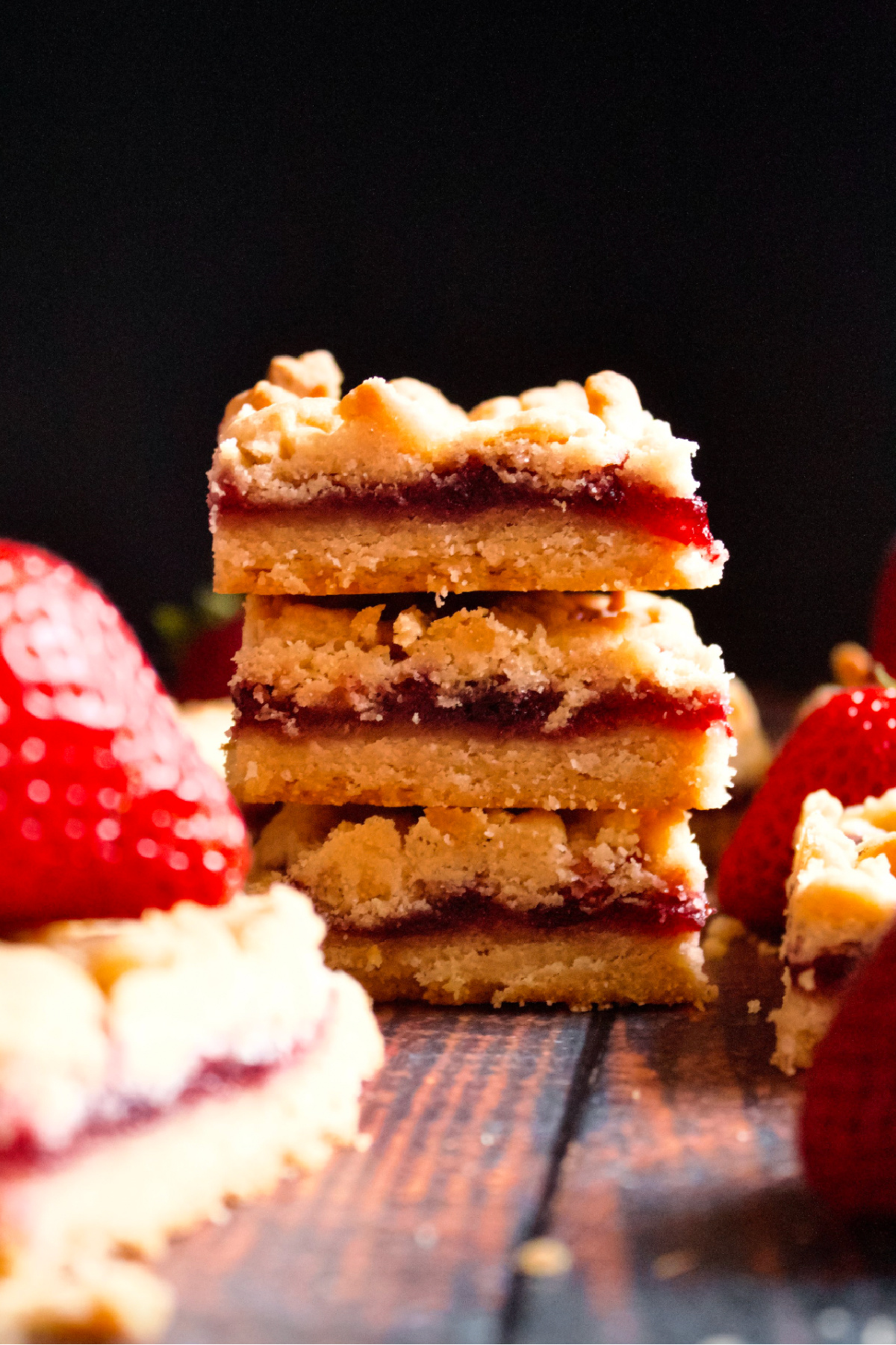 peanut butter and jelly shortbread bars stacked
