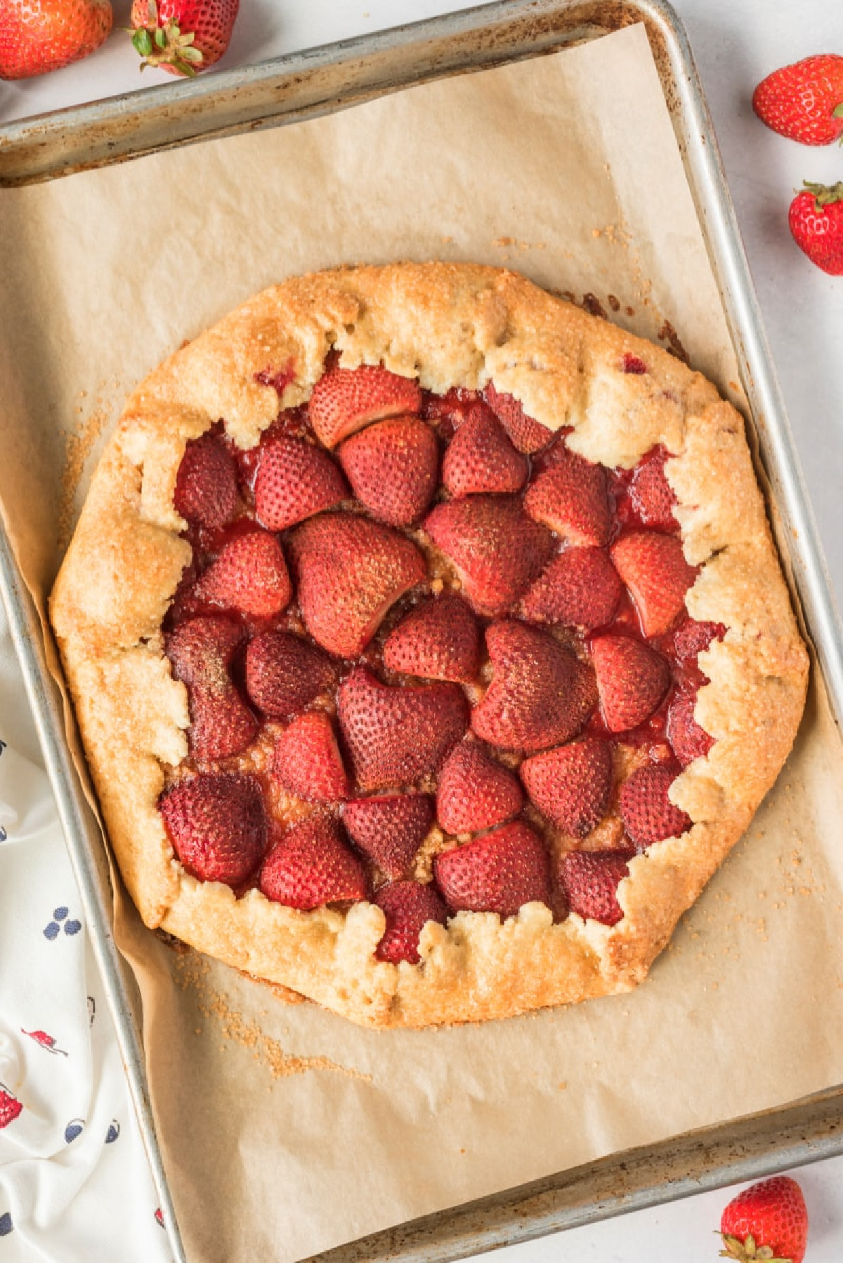 overhead shot of rustic strawberry galette