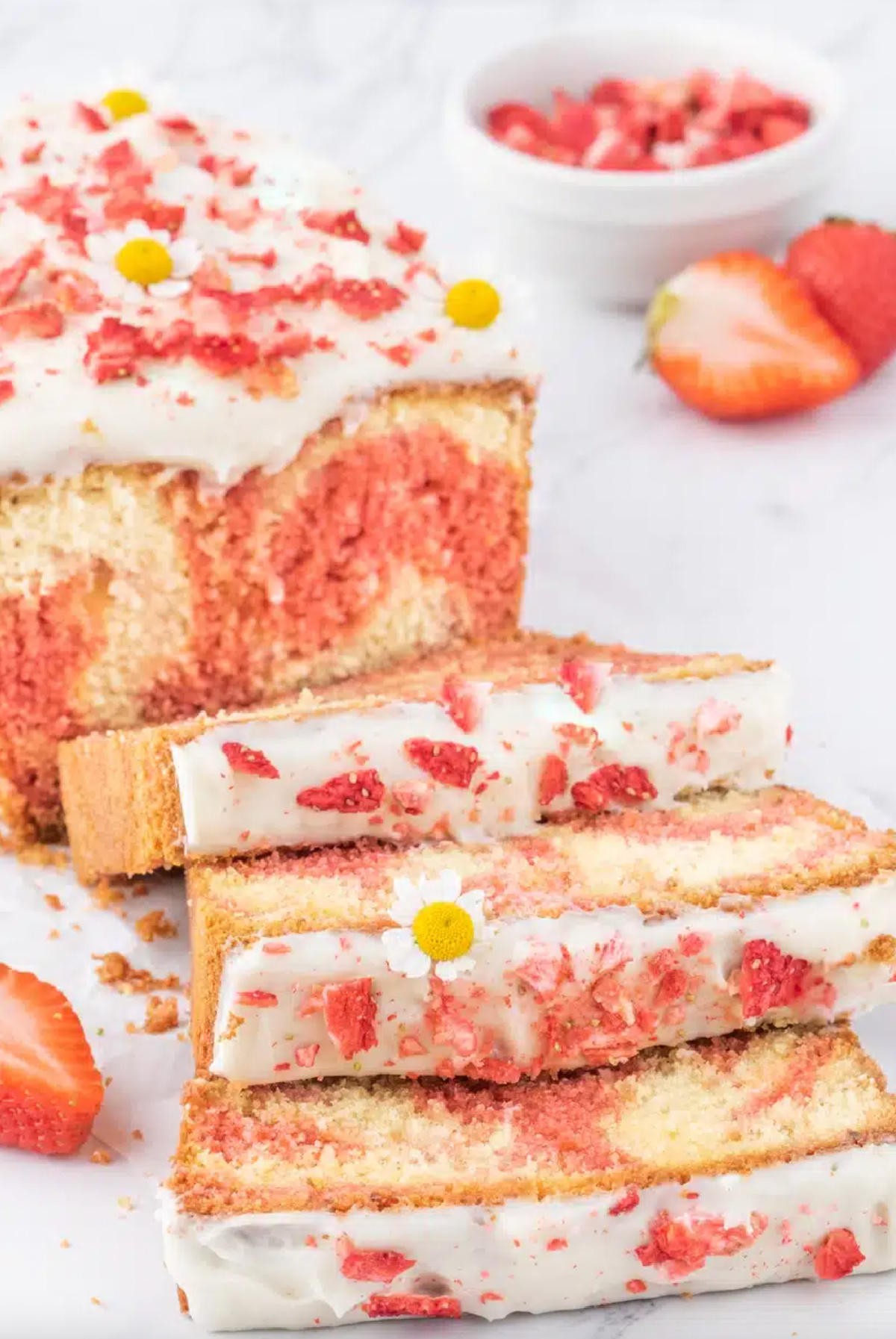 strawberry marbled pound cake sliced