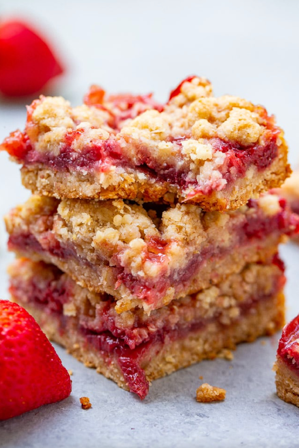 stack of strawberry oatmeal crumble bars