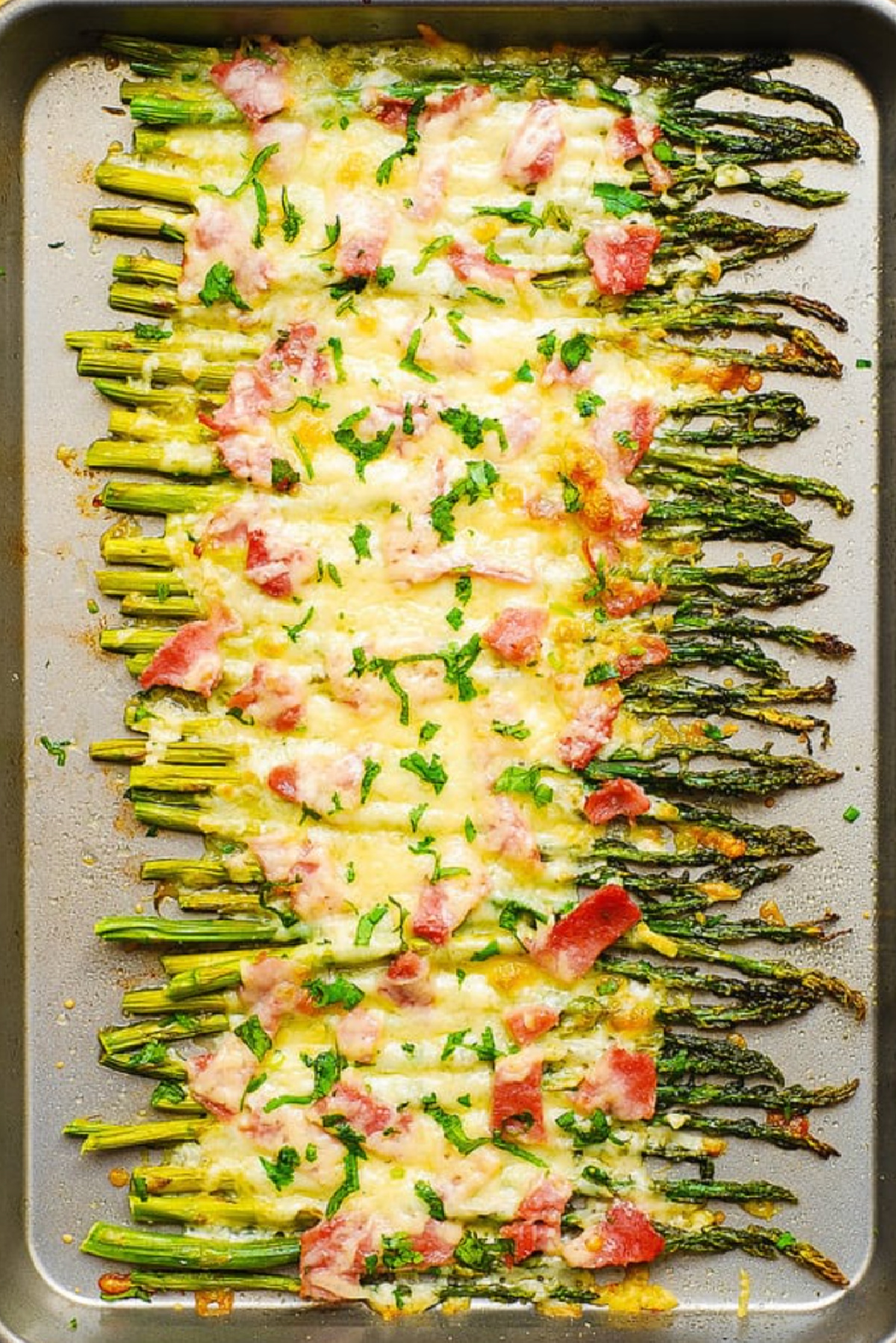 pan of ham and cheese asparagus