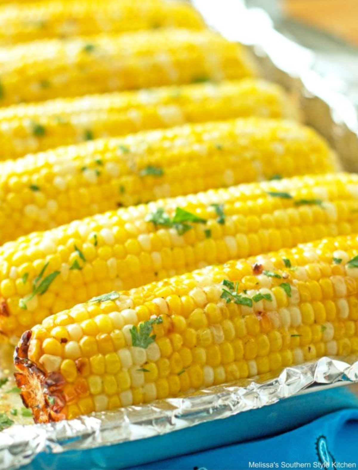 oven roasted corn on the cob displayed