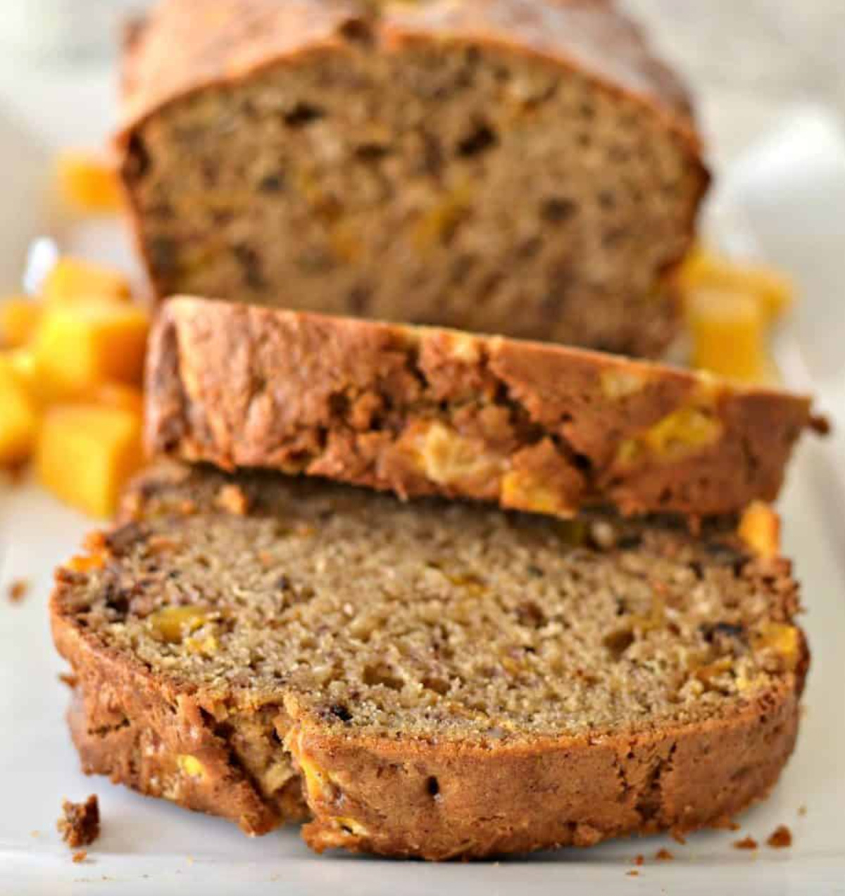 easy mango bread sliced open