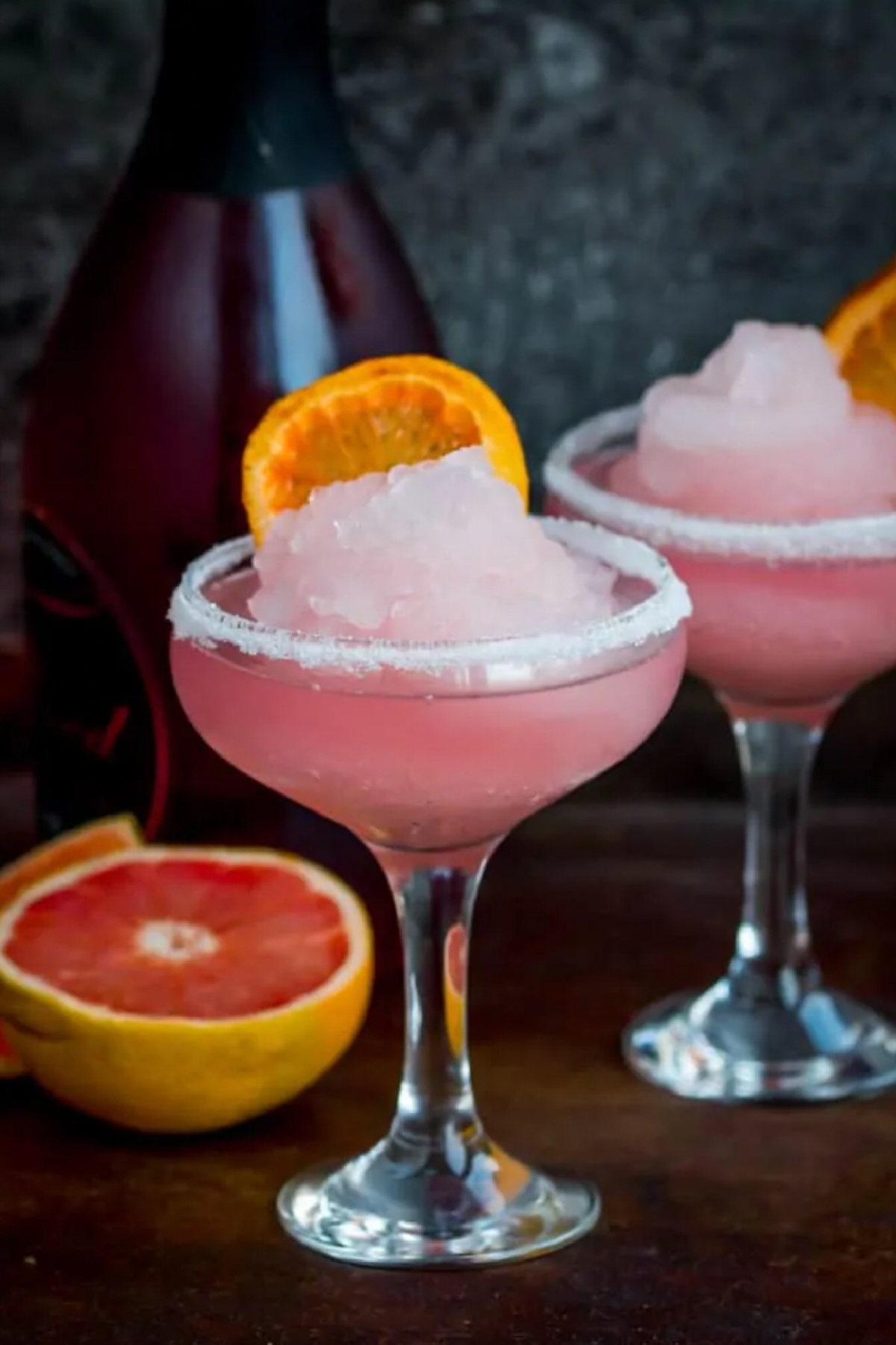 glasses of frozen pink grapefruit prosecco cocktail