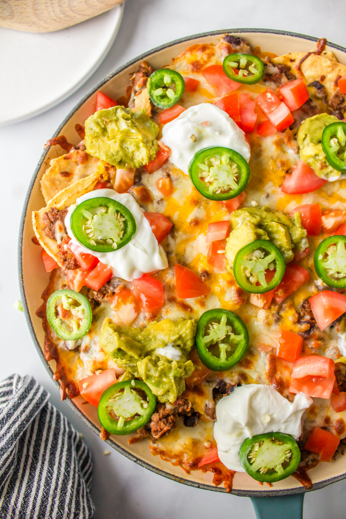 half pan of skillet nachos