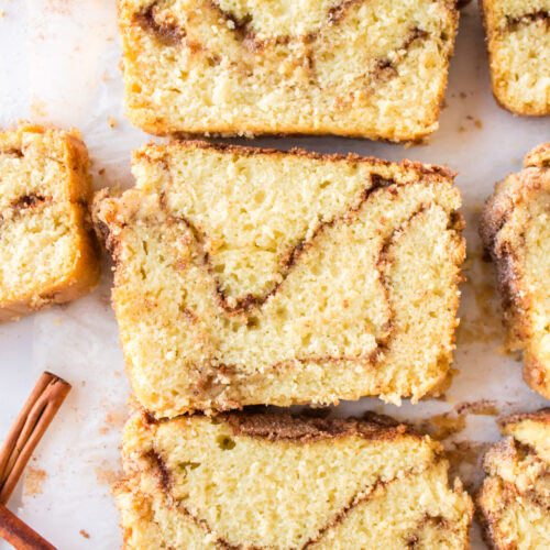 three slices of cinnamon swirl bread