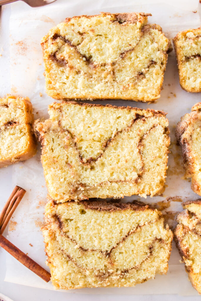 three slices of cinnamon swirl bread