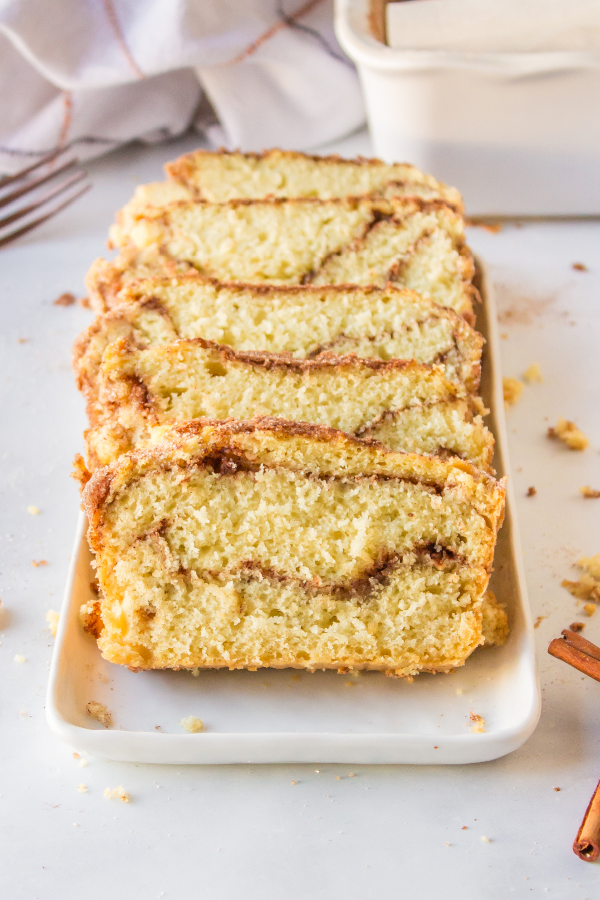 platter of sliced cinnamon swirl bread