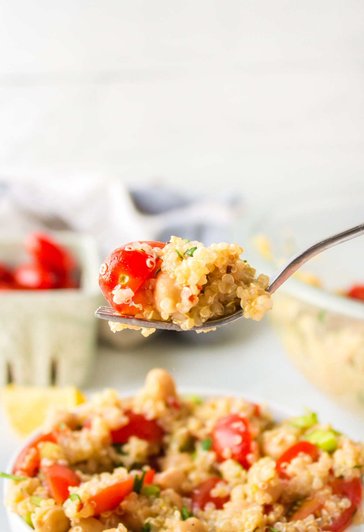 fork full of easy quinoa salad