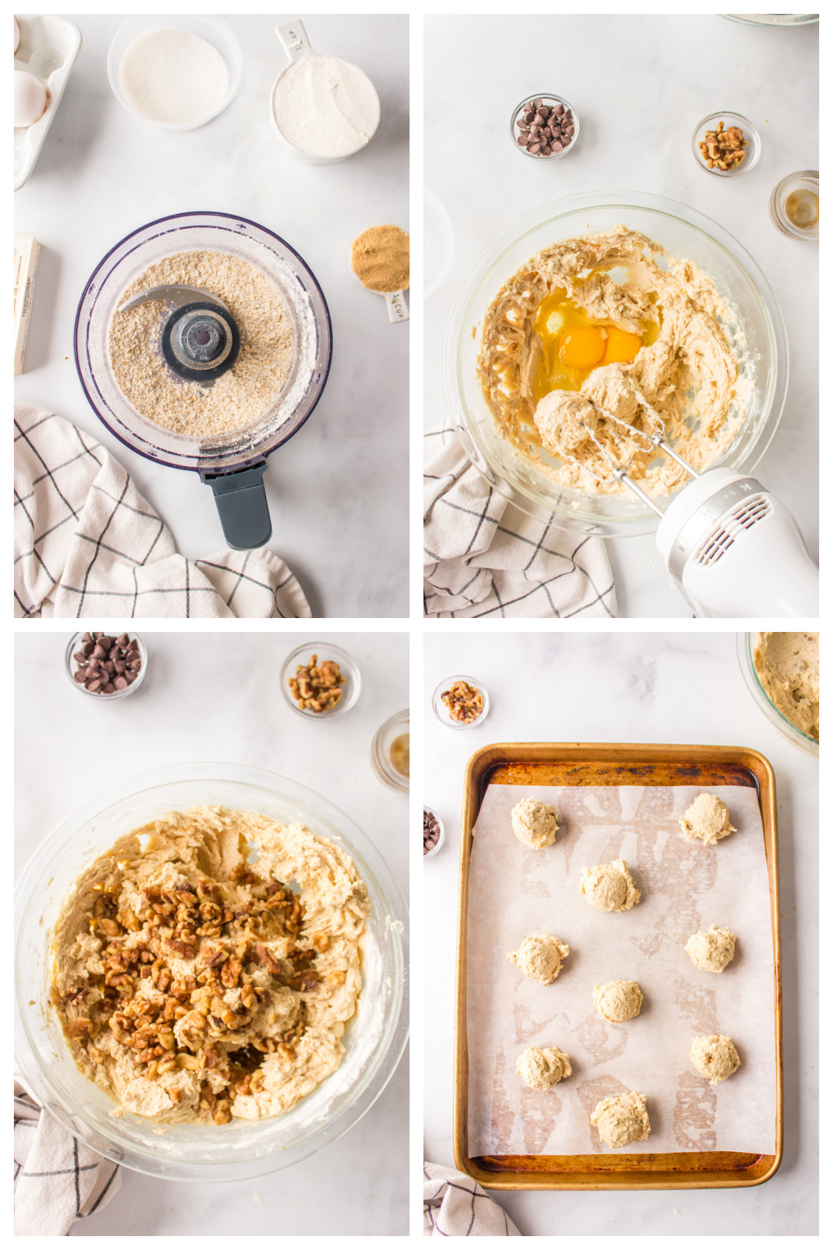 four photos showing how to make spider chocolate chip cookies