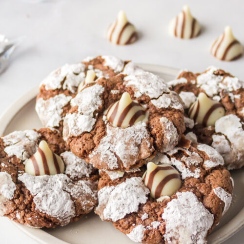 platter of chocolate kiss crinkle cookies