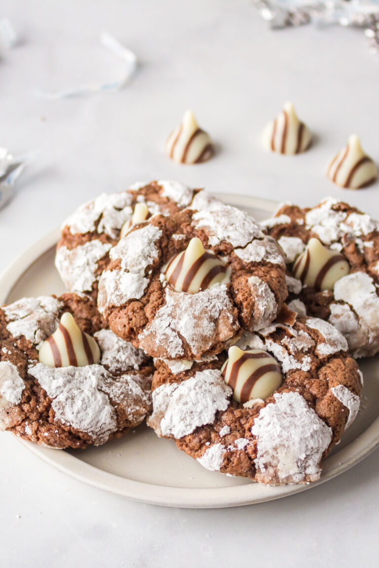 platter of chocolate kiss crinkle cookies