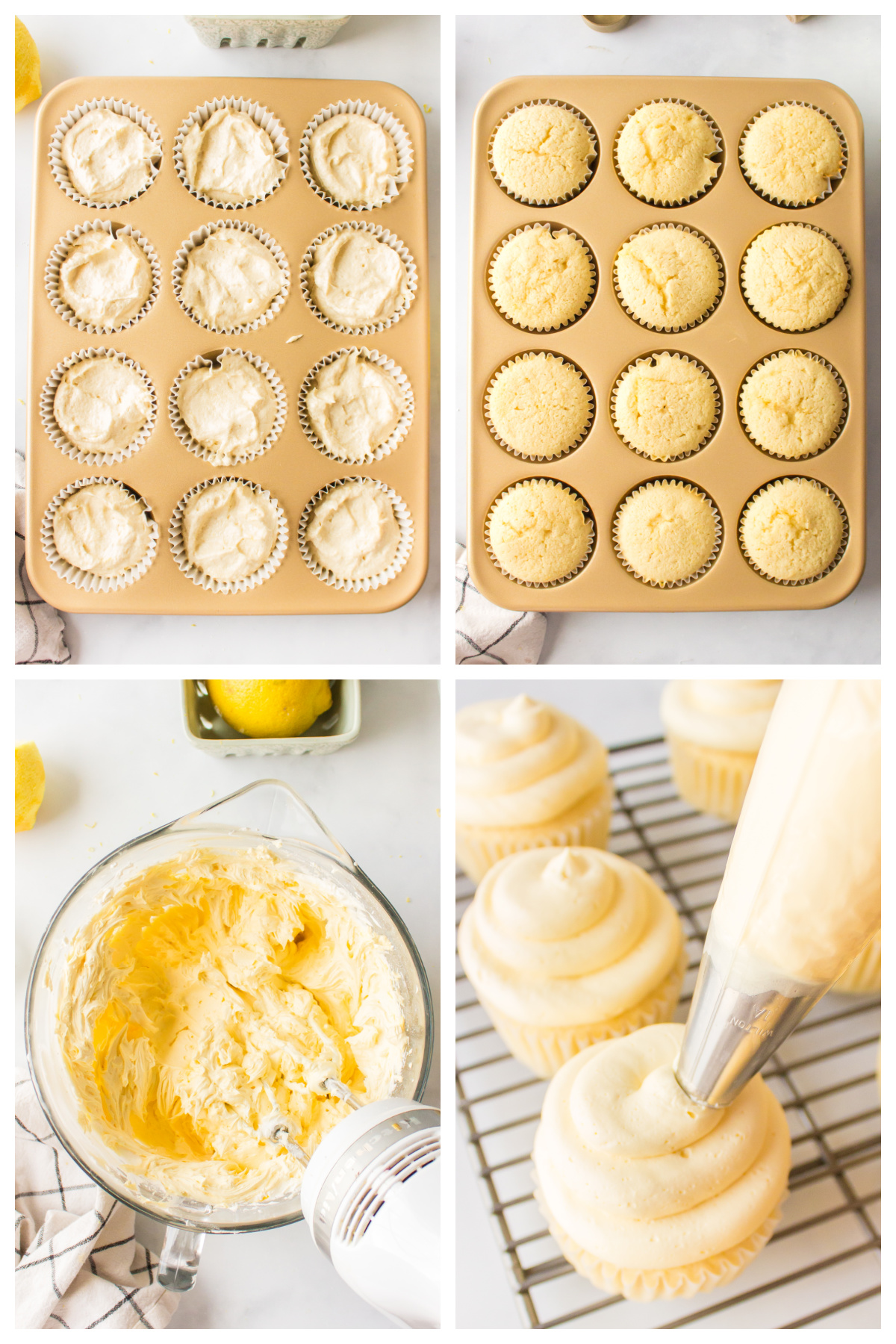 four photos showing how to make lemon cupcakes