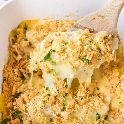 swiss cheese chicken in casserole dish